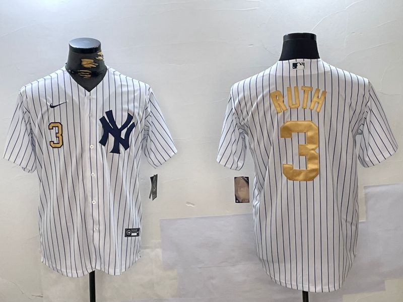 Men New York Yankees 3 Ruth White Stripe Fashion Nike 2024 MLB Jersey style 14